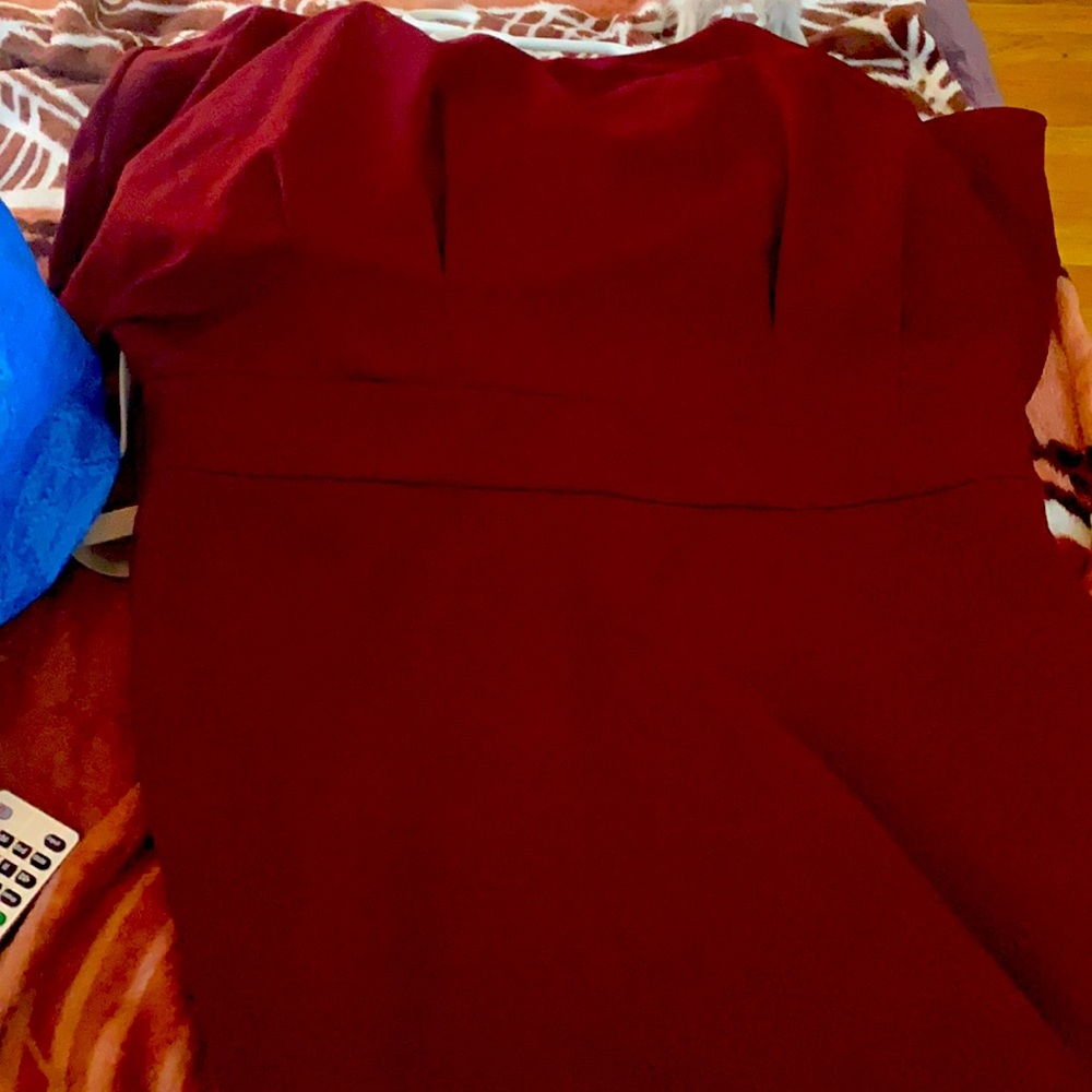 Red-Wine,  High-neck,  business-casual dress.